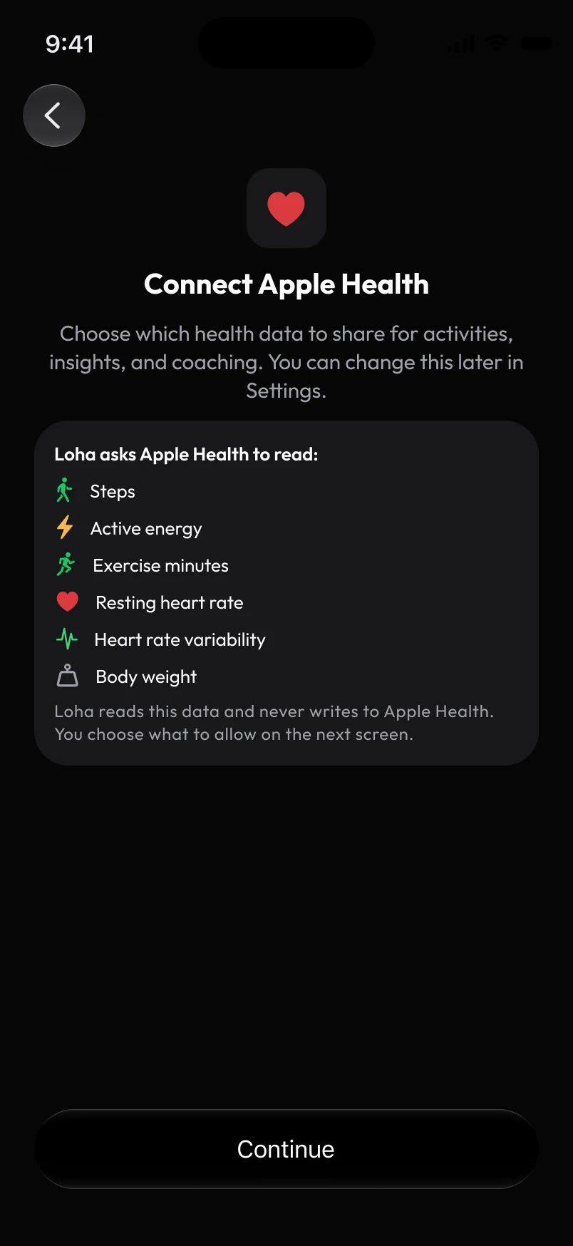 Loha app: Setup, 3 Connect Apple Health