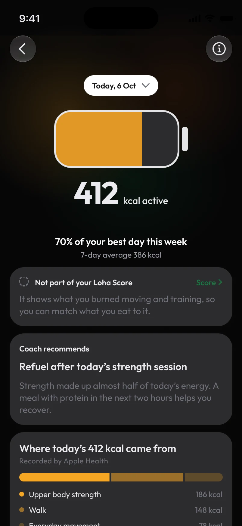 Loha app: Metric, Energy Bank
