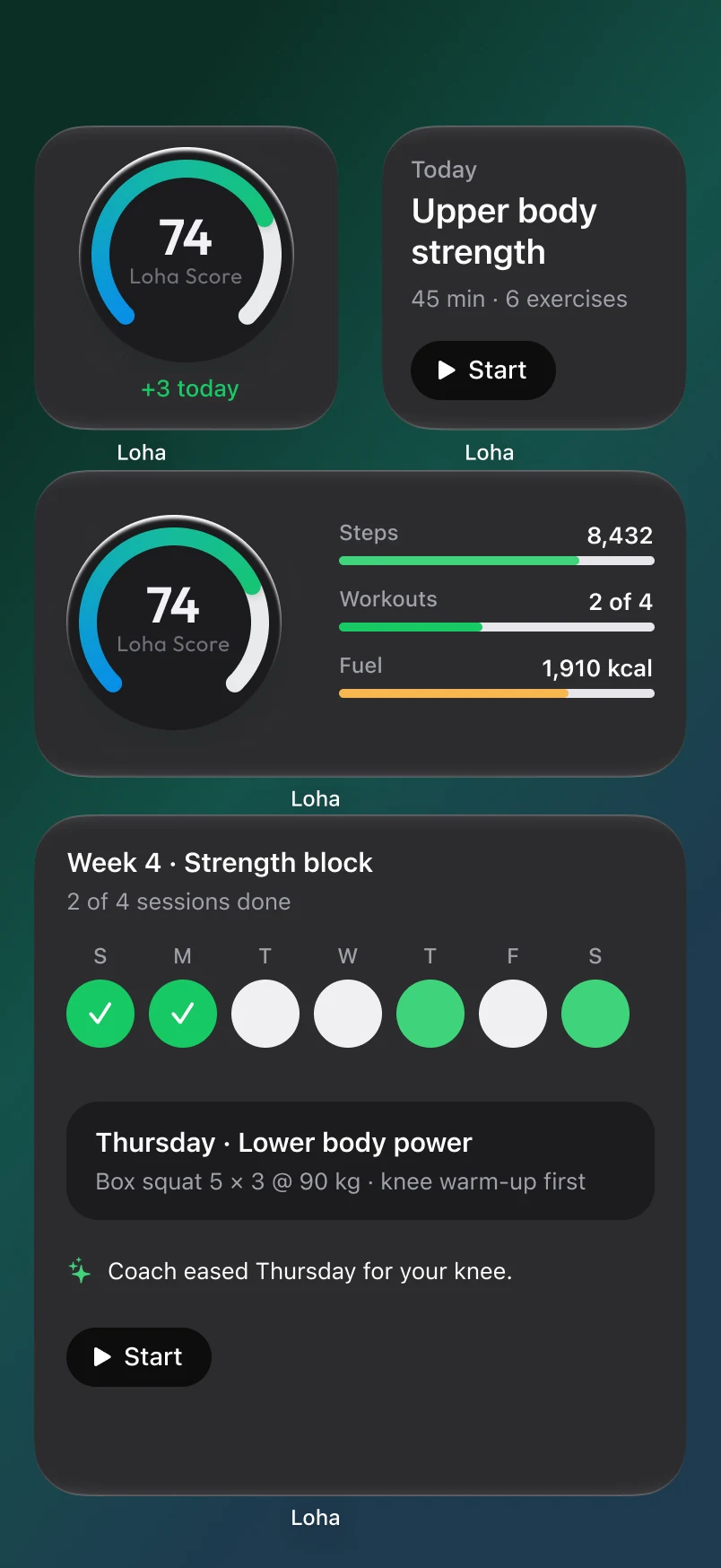 Loha app: Widgets, Home Screen (small, medium, large)