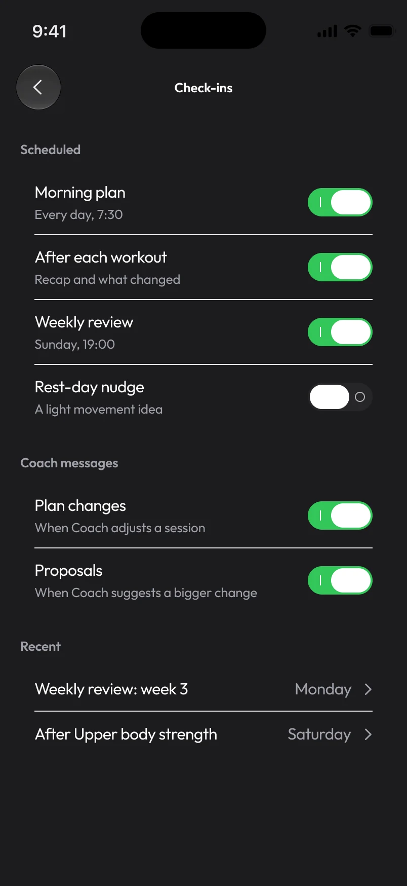 Loha app: Coach, Check-ins