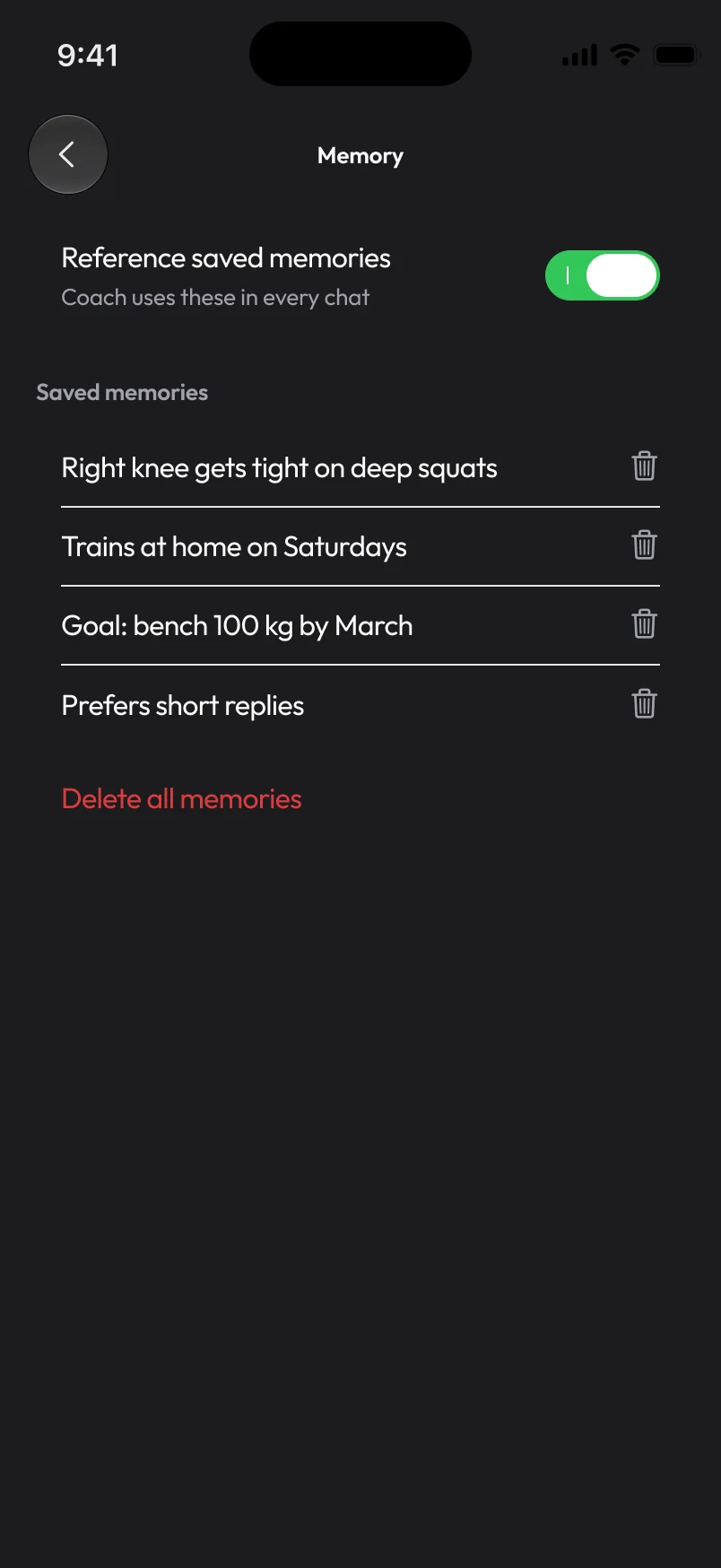 Loha app: Coach, Memory