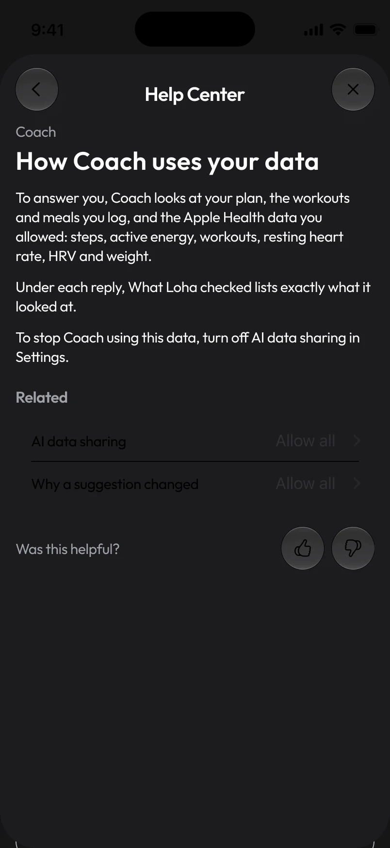 Loha app: Coach, Help, How Coach uses your data
