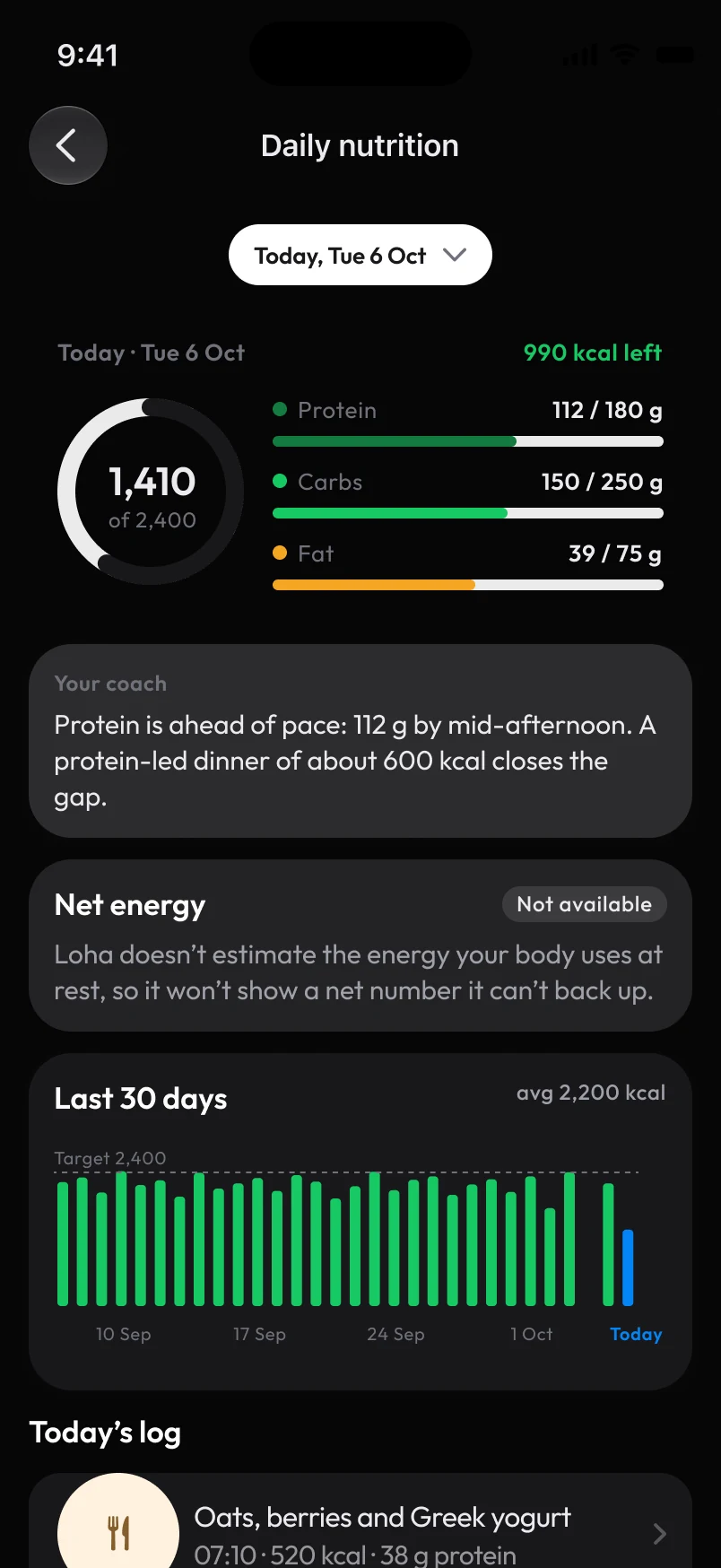 Loha app: Daily nutrition