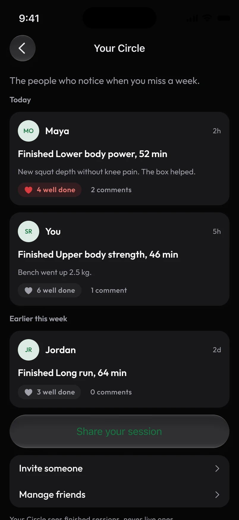 Loha app: Activities, Your Circle (feed)