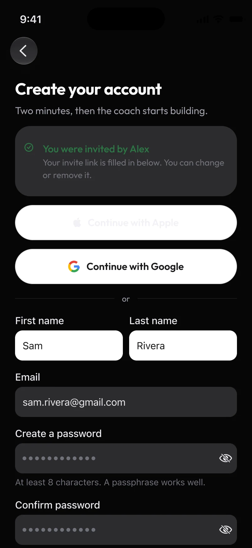 Loha app: Auth, Sign up, Invited by a friend
