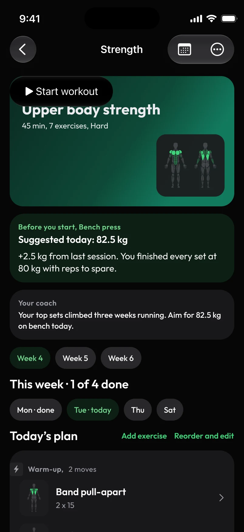 Loha app: Train, Week 4, Day 2 (detail)