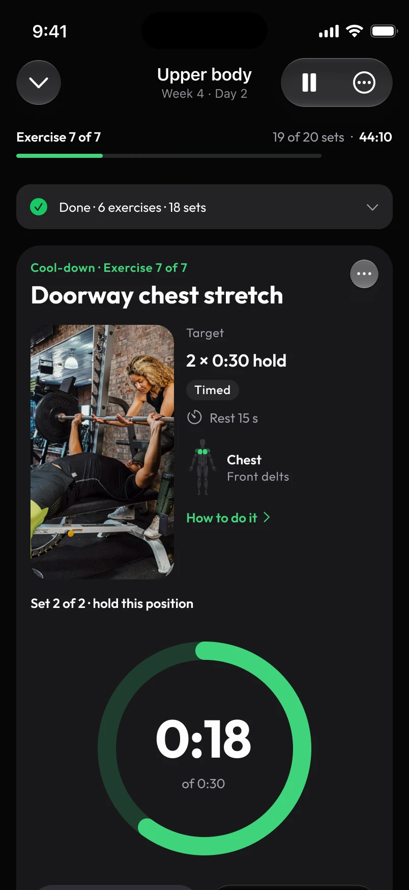 Loha app: Session, Timed hold (Doorway chest stretch)