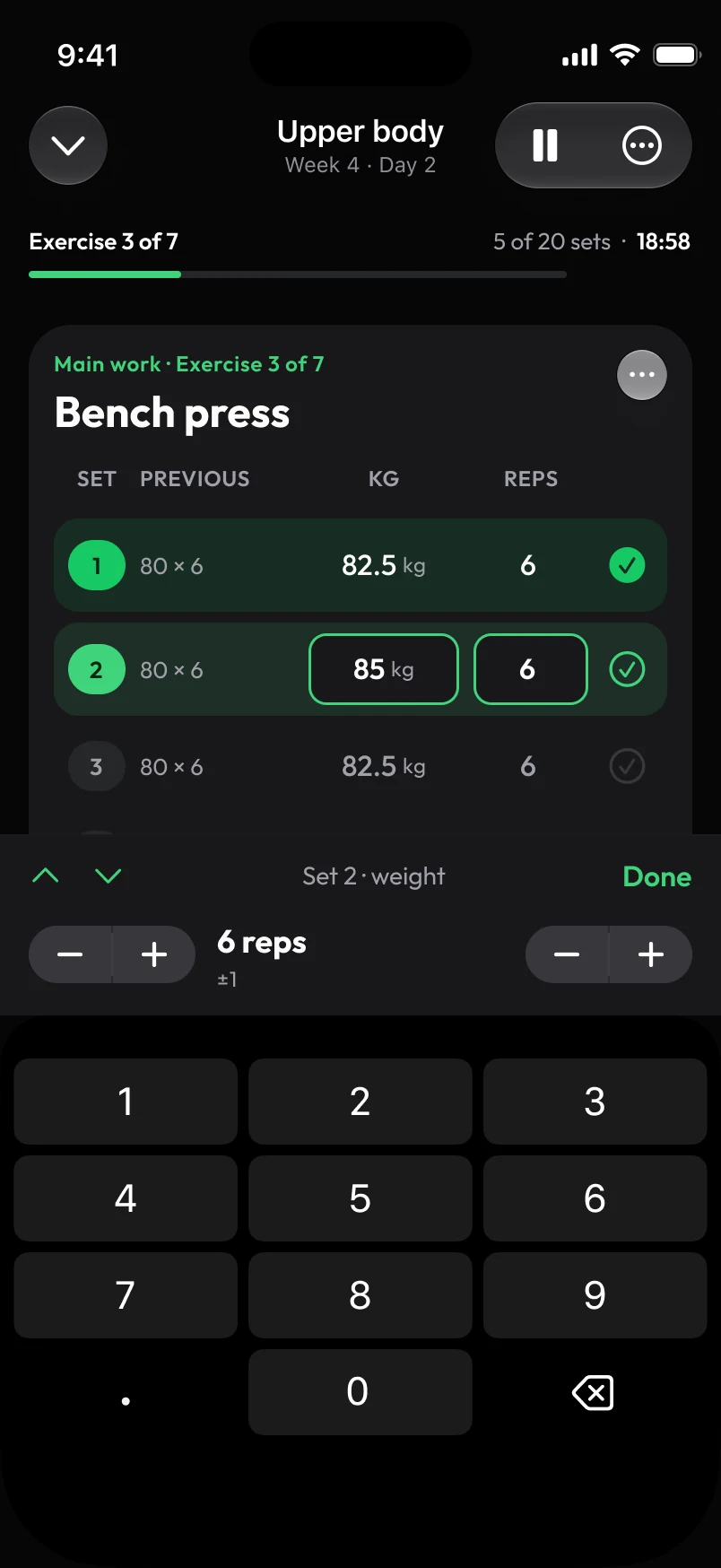Loha app: Session, Logging, keyboard up (number pad + steppers)