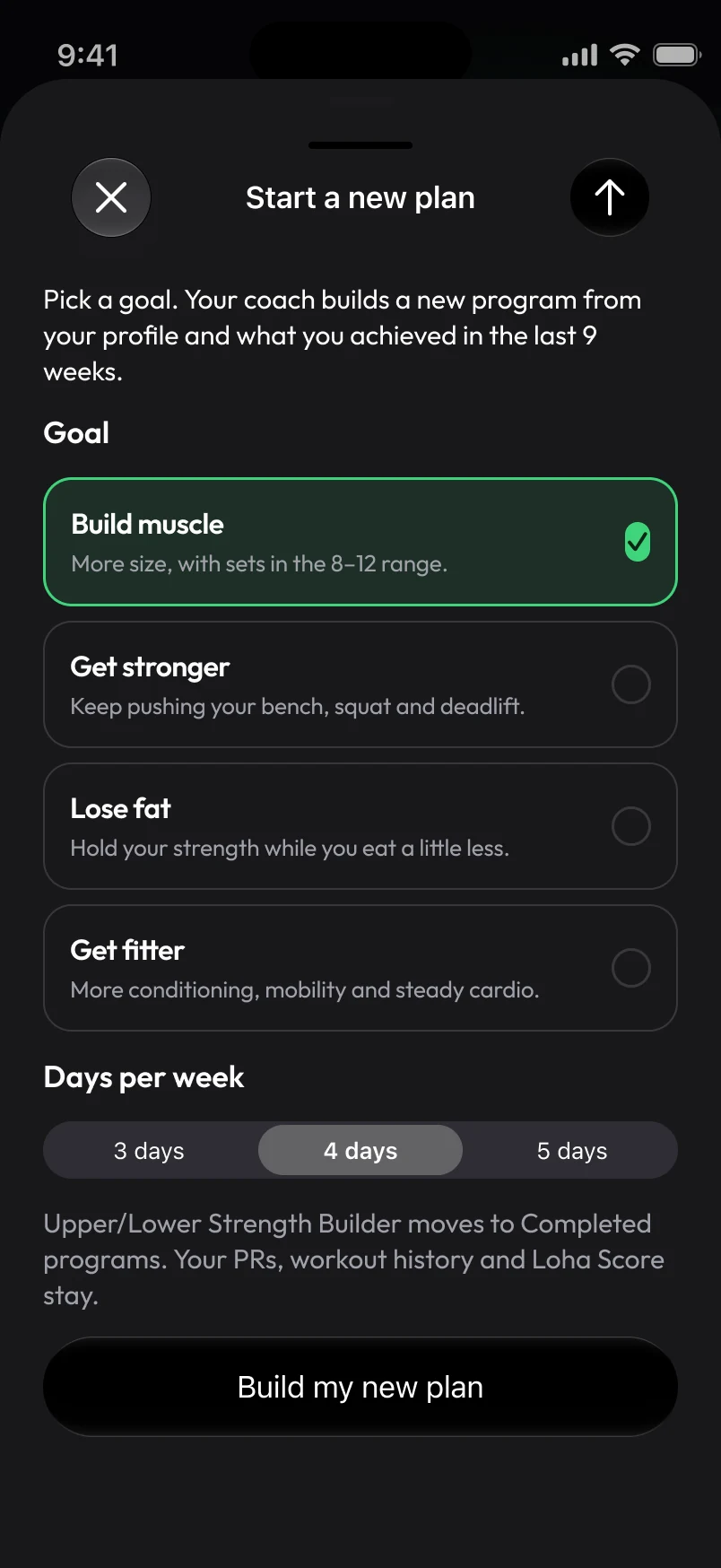 Loha app: Program, New plan