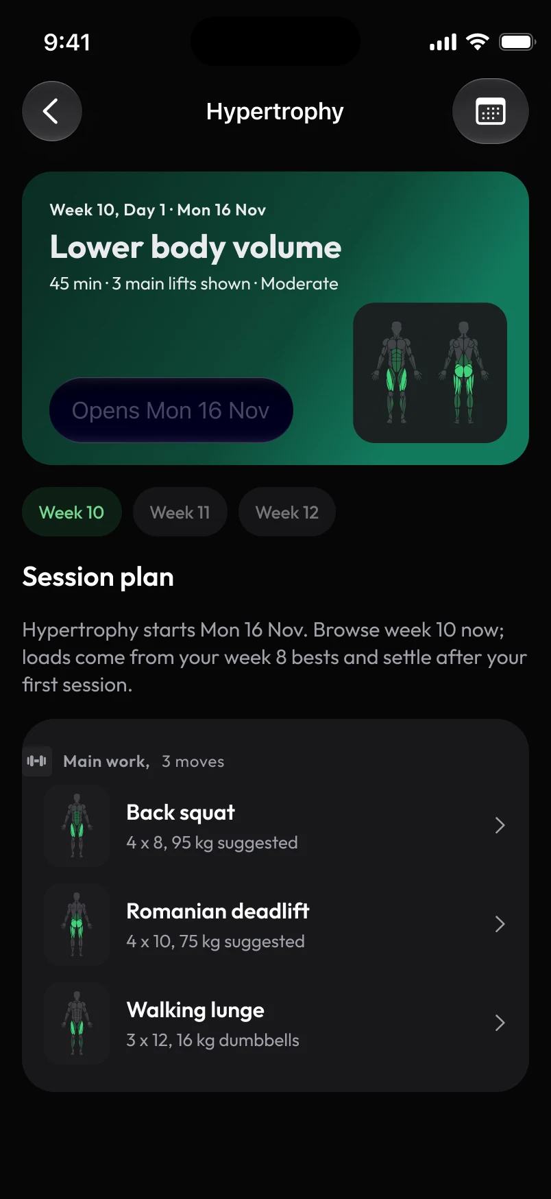 Loha app: Train, Week 10, Day 1 (preview, after extend)