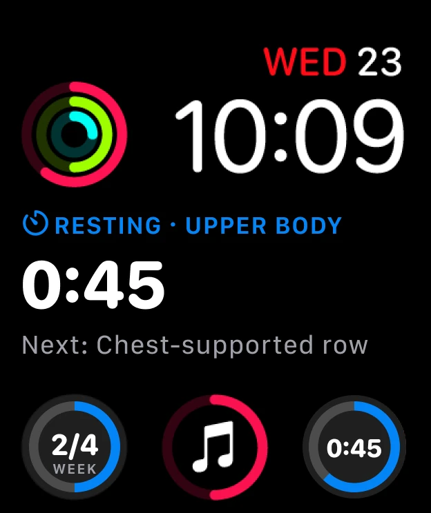 Apple Watch modular face with a live rest timer