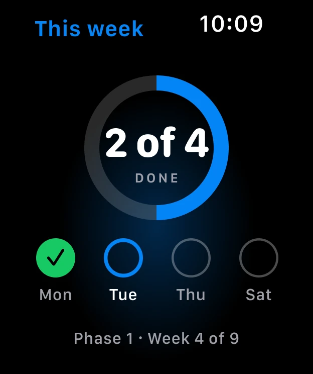 Apple Watch showing this week's Loha sessions