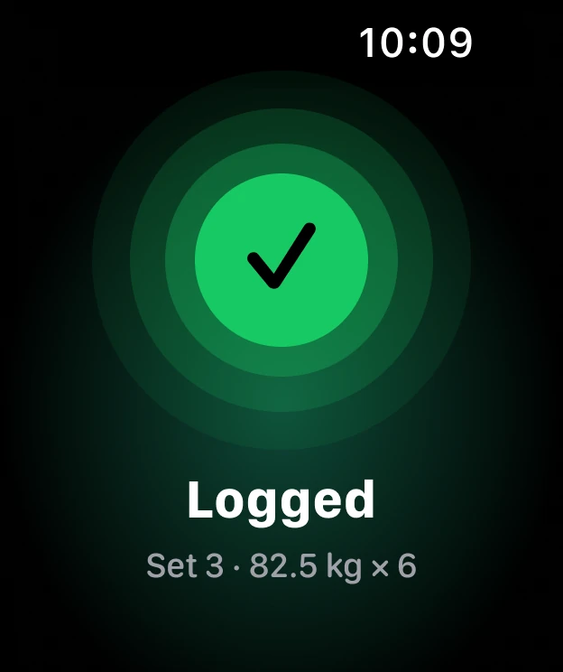 Apple Watch confirming a logged set