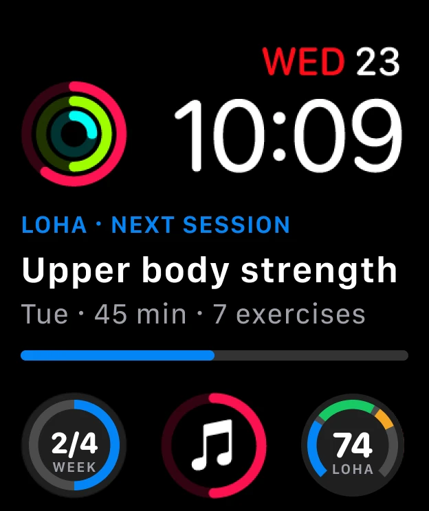 Apple Watch modular face with today's Loha session